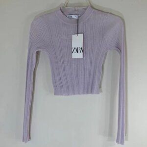 New Zara Purple Ribbed Linen Blend Crop Top